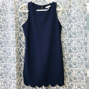 Navy blue scalloped mini dress